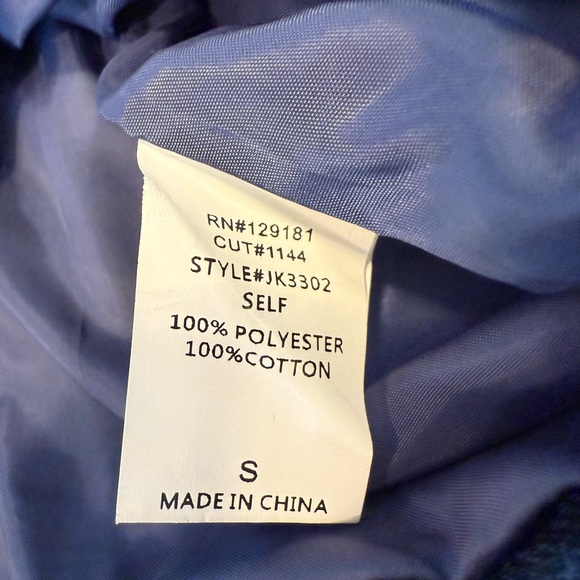 Mebon faux fur denim style coat plush blue outerwear white collar denim trim SM - Picture 5 of 11